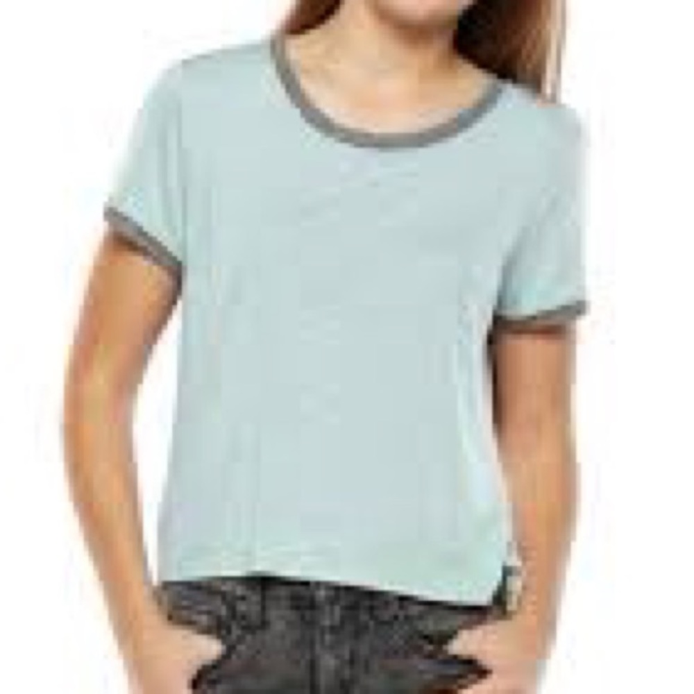 NWOT mint green ringer tee